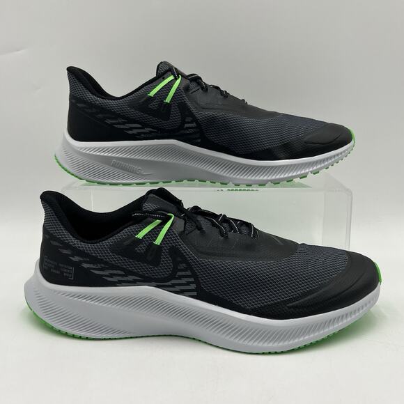 Mens Sz 13 Nike Quest 3 Shield Black Poison Green Running Shoes CQ8894 010 - Picture 1 of 6